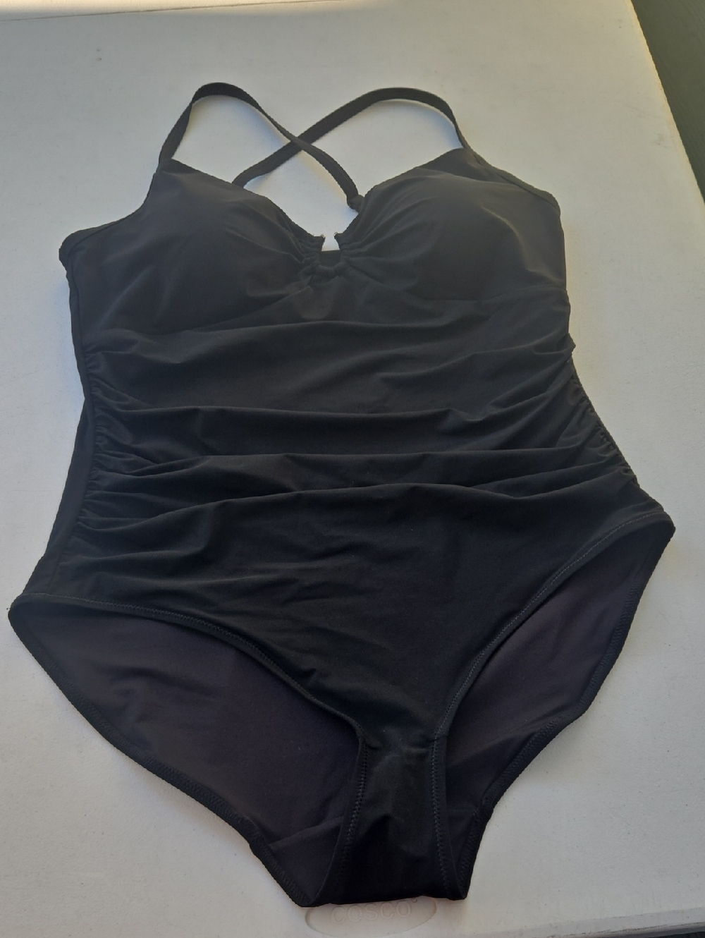 Shapellx Black Ruched One-Piece Swimsuit with Crossback Straps